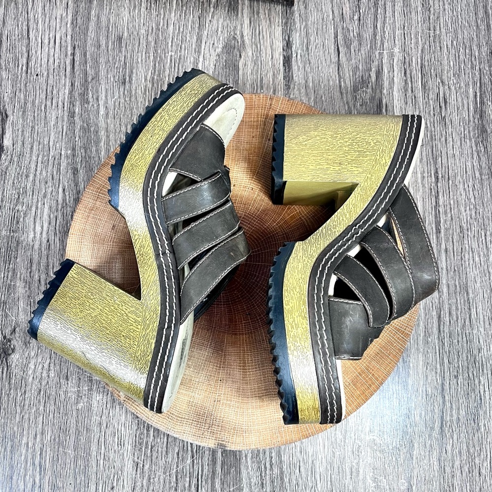 * Vintage 90s Y2K Brown Chunky Platform Slide Sandals Size 9 – 4” Heel - Picture 4 of 16